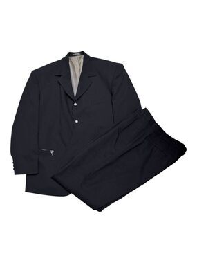 VINTAGE 2-Piece SUIT Office Casual Black Blazer Jacket & Dress Pants Mens XL